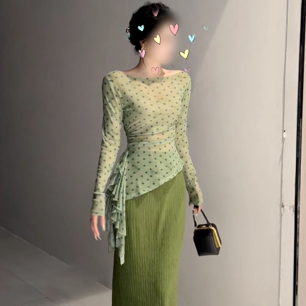 时尚套装夏季长袖百搭透气女士气质修身印花复古风