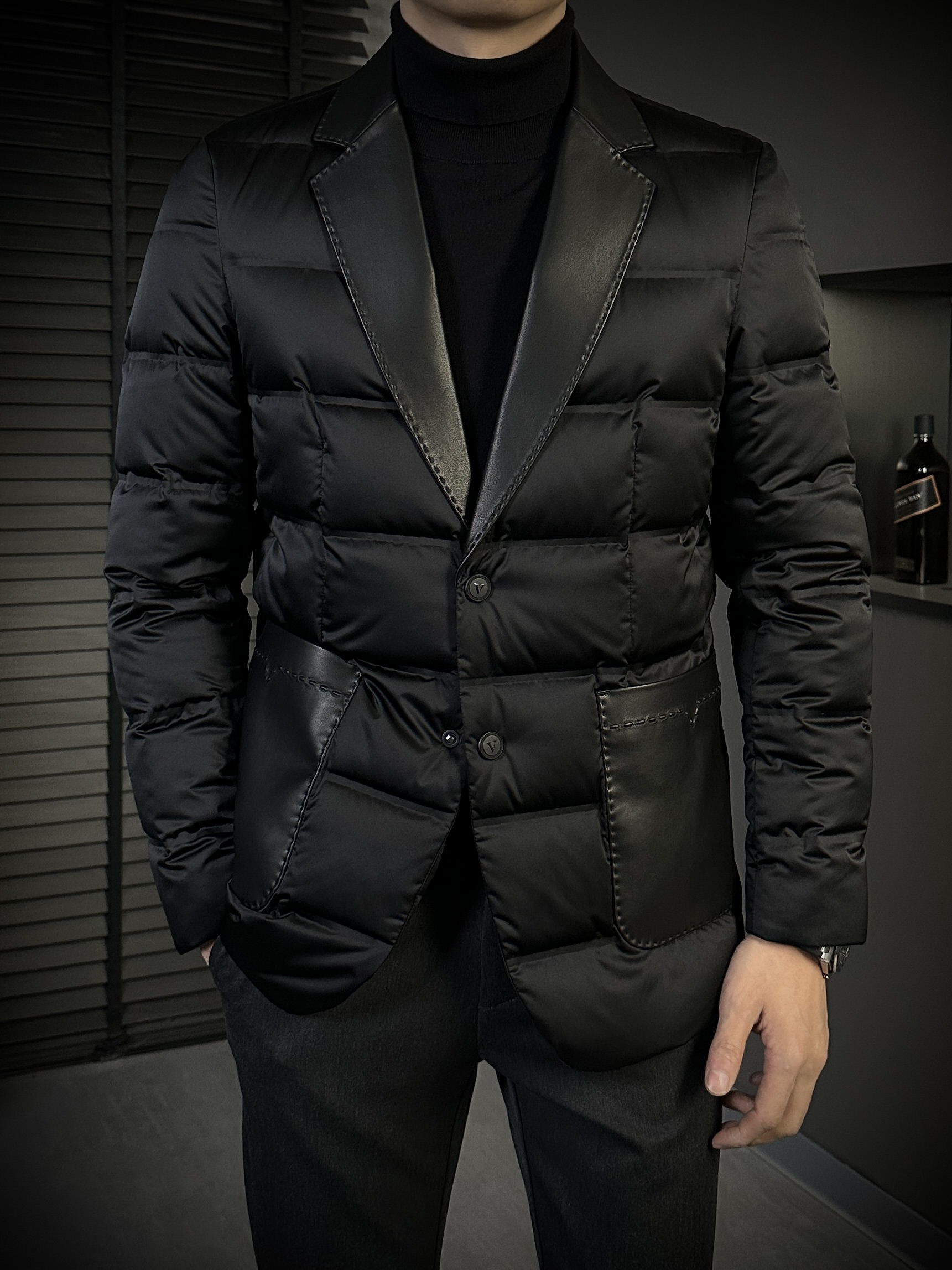 KING&GUCH【羽绒✚绵羊皮】秋冬季新款商务百搭休闲西装羽绒服25697