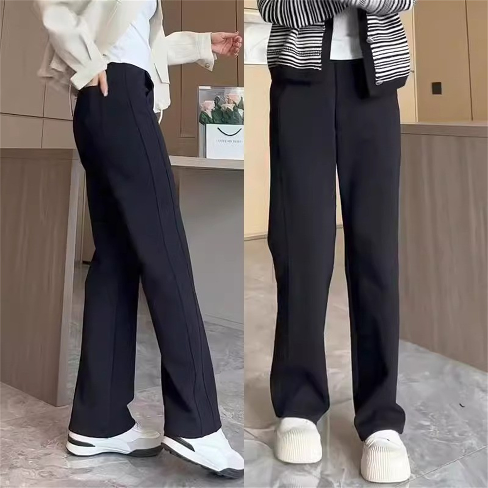 黑色窄版直筒裤女秋季新款高腰宽松显瘦垂感小个子大码休闲阔腿裤
