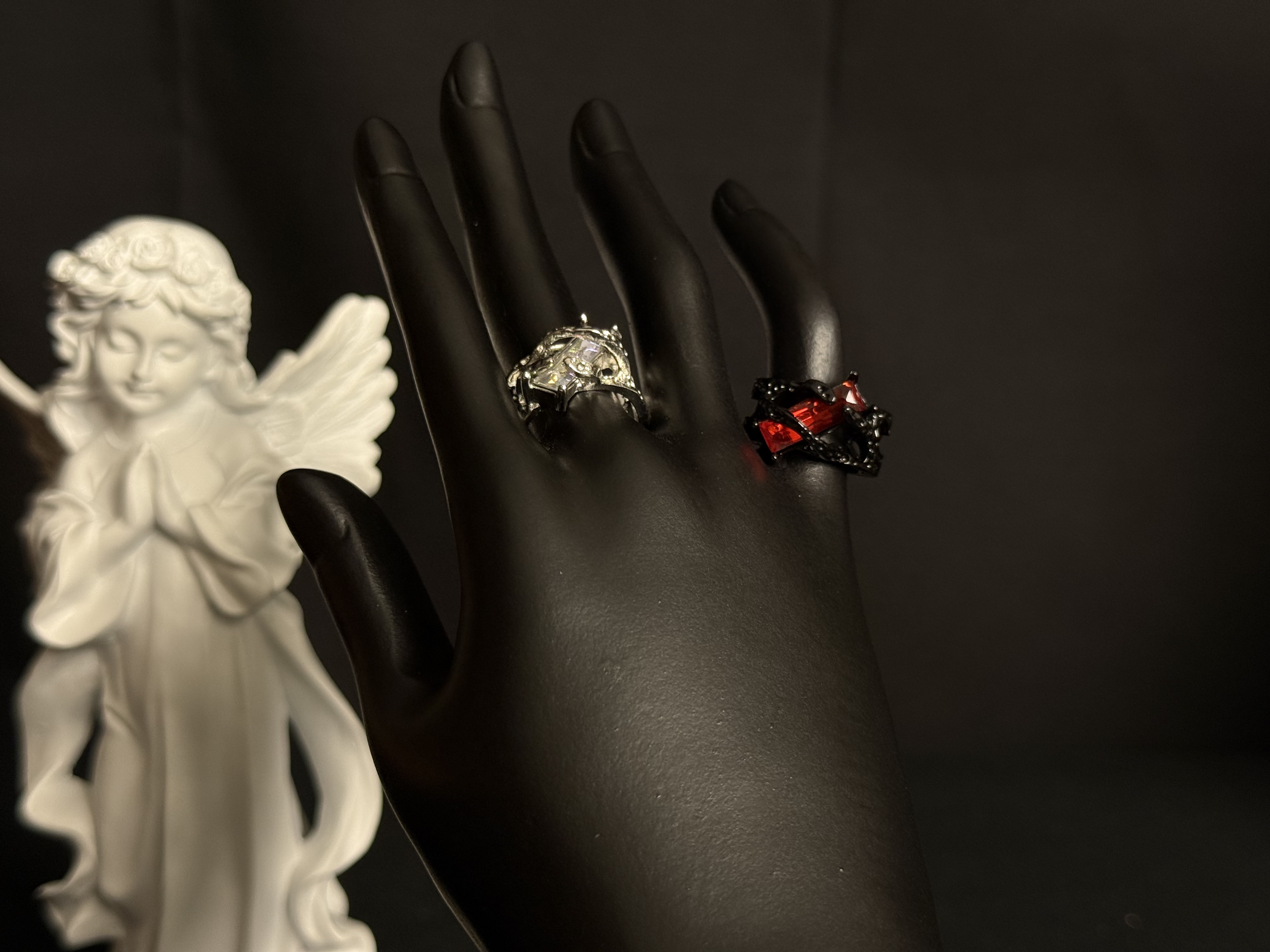 合金戒指 刻铭 | 熔岩荆棘开口合金电镀戒指  暗黑高级做旧可调节