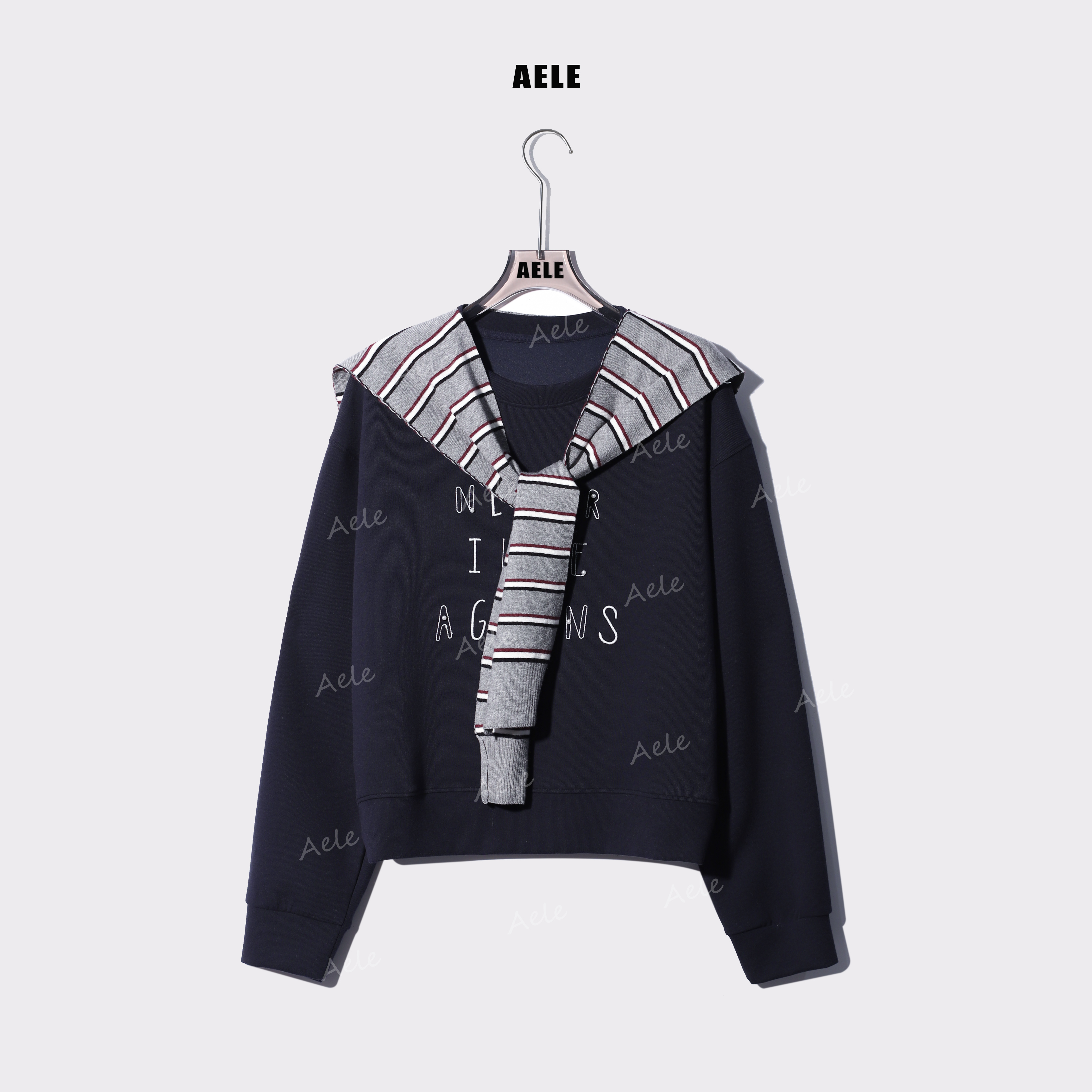 AELE圆领刺绣英文休闲百搭卫衣+披肩 V853 2811 AD