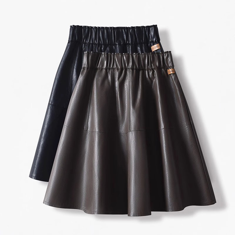 咖色皮裙半身裙女秋冬中长款高腰a字大摆裙显瘦黑色pu皮气质伞裙