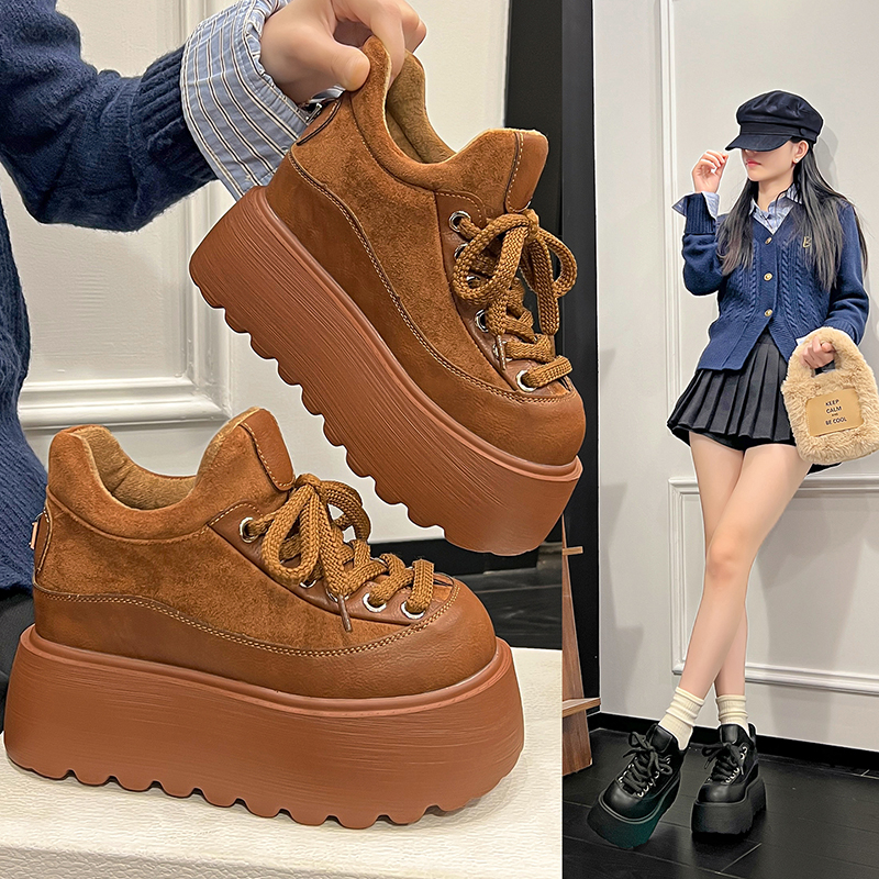 9cm内增高加绒博肯女鞋2025秋冬板鞋爆款厚底松糕小个子乐福鞋女