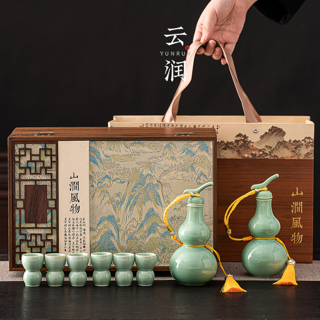 高级感福禄白酒烈酒杯葫芦酒壶酒具陶瓷白酒杯酒盅分酒器套装送礼