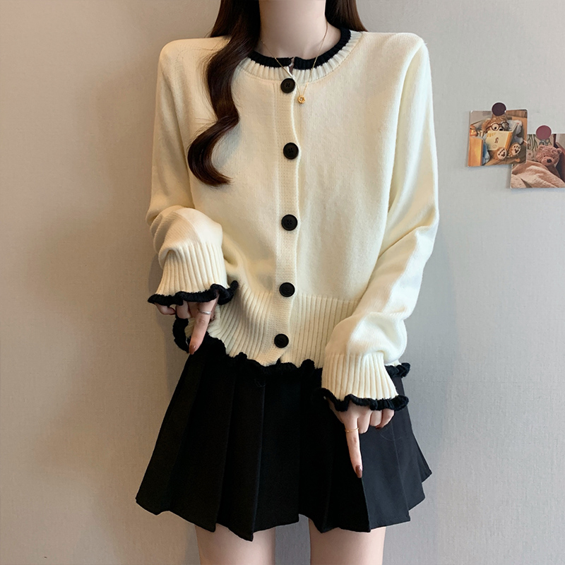 法式独特木耳边针织衫毛衣女装秋冬2025新款大码胖mm长袖开衫外套