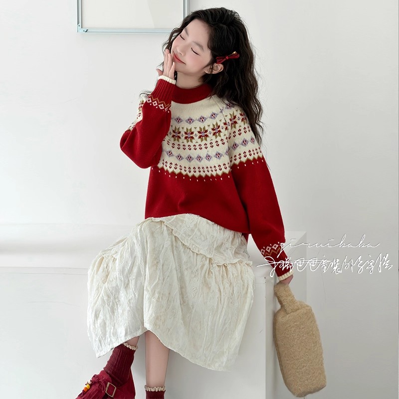 女童加厚宽松毛衣2026新款女孩冬装本命年毛线衣儿童洋气新年衣服