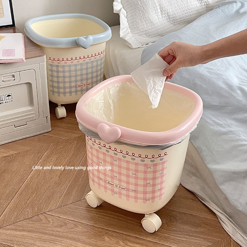 垃圾桶带滑轮可移动家用大号大容量客厅高颜值可爱少女卧室ins风