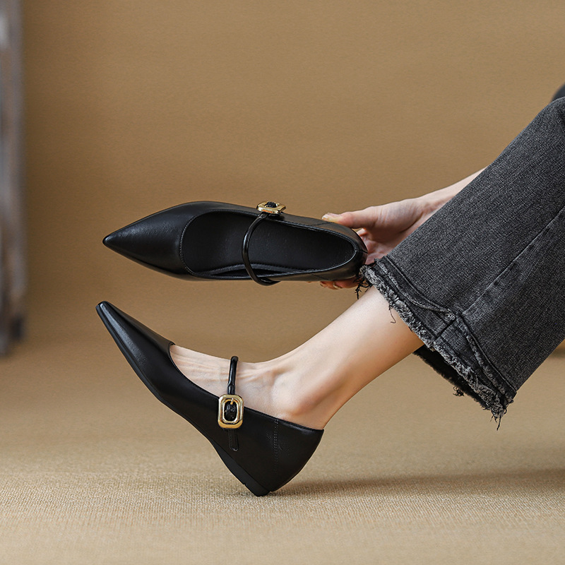 内增高中跟气质玛丽珍单鞋女鞋子新款春季法式尖头时尚晚晚春秋