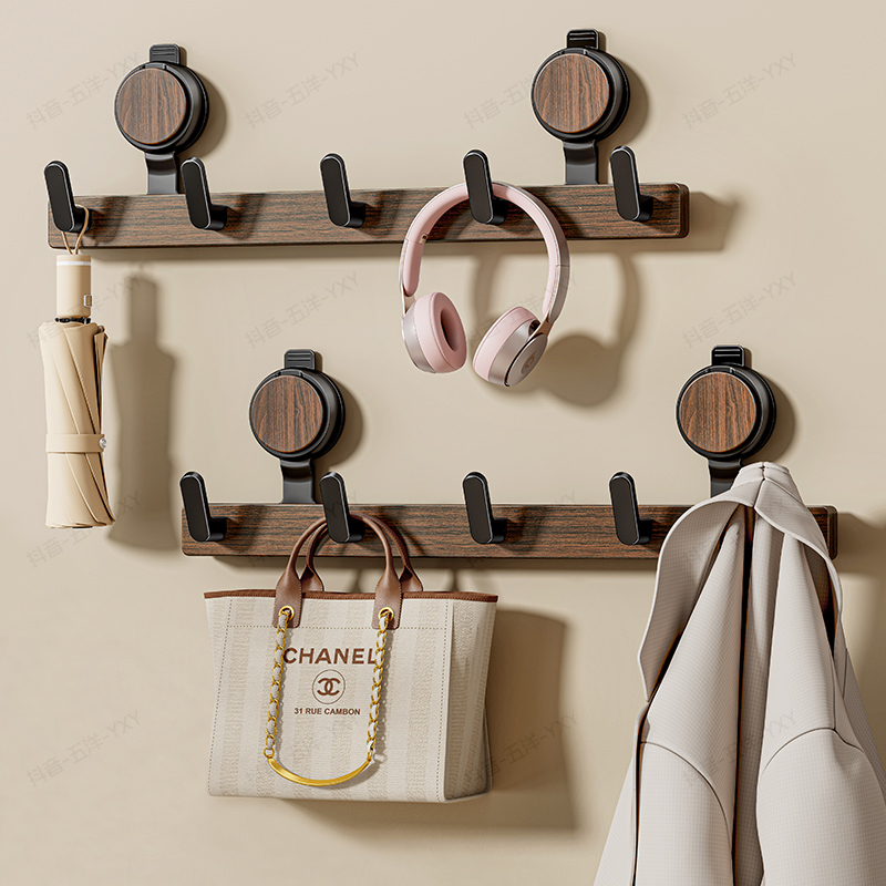 陶市胡桃木吸盘门后挂钩粘钩挂衣架免打孔强力承重壁入户门置物架