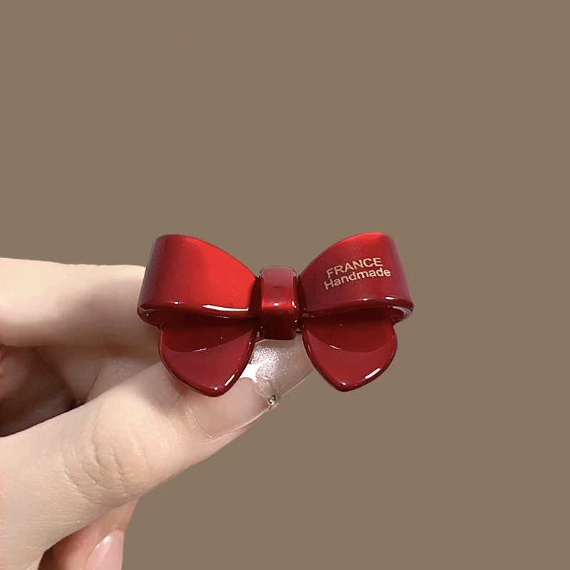 氛围感蝴蝶结复古安可拉红女款高级感鸭嘴夹边夹女2025年新款发卡
