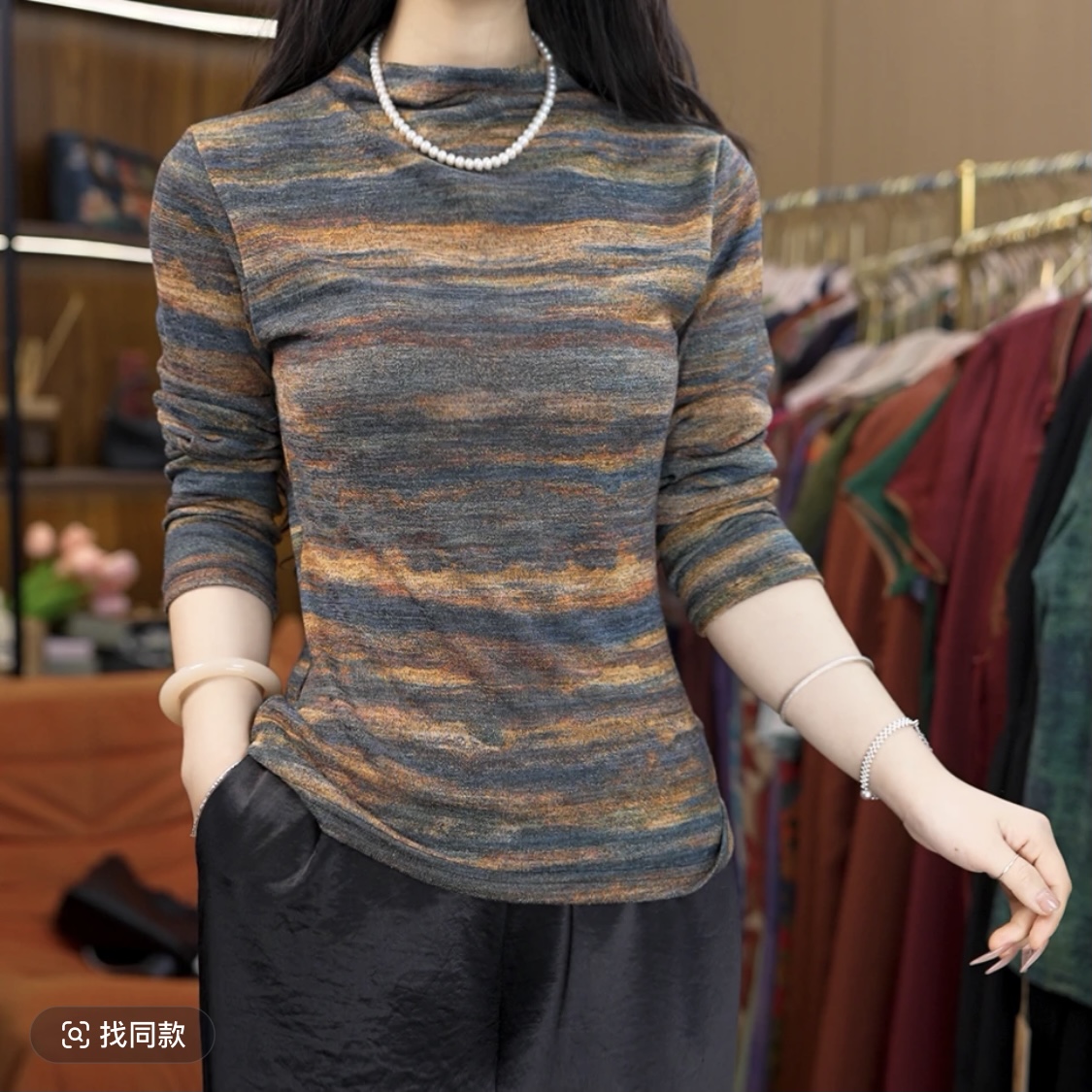 【爆款】双面德绒印花半高领离子发热德绒保暖长袖打底秋冬新款5114