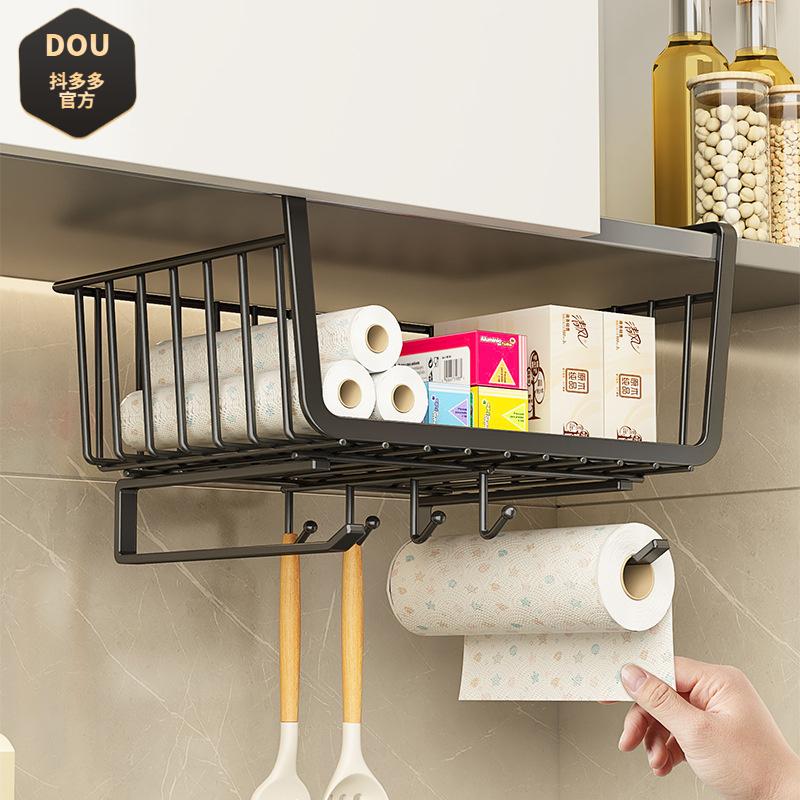 厨房纸巾架免打孔橱柜用纸挂架子保鲜膜袋收纳家用懒人抹布卷纸架