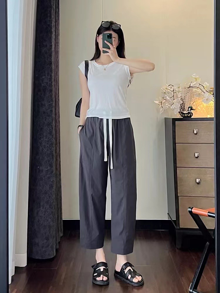 女士宽松直筒九分显瘦亚麻裤夏季休闲小个子必备