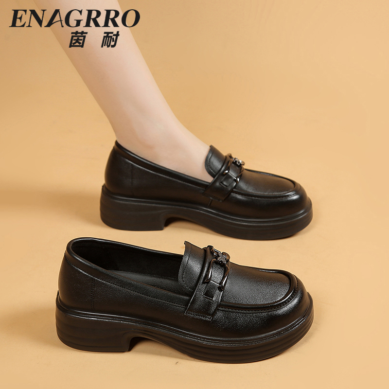 茵耐ENAGRRO乐福鞋女鞋秋季休闲百搭黑色软底复古厚底时尚A88精选