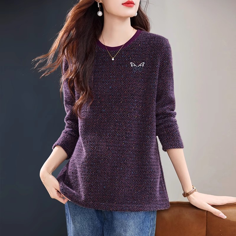 圆领内搭针织衫女秋冬季2026新款大码女装打底衫上衣长袖宽松毛衣