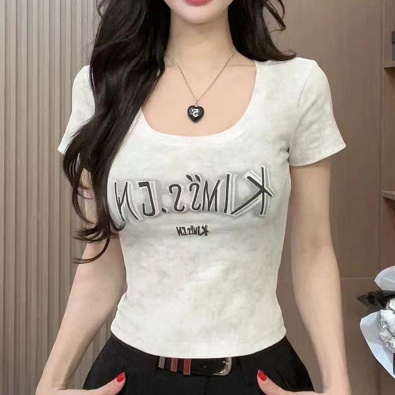 大码扎染印花短袖t恤女2025夏季新款设计修身时尚显瘦百搭上衣潮