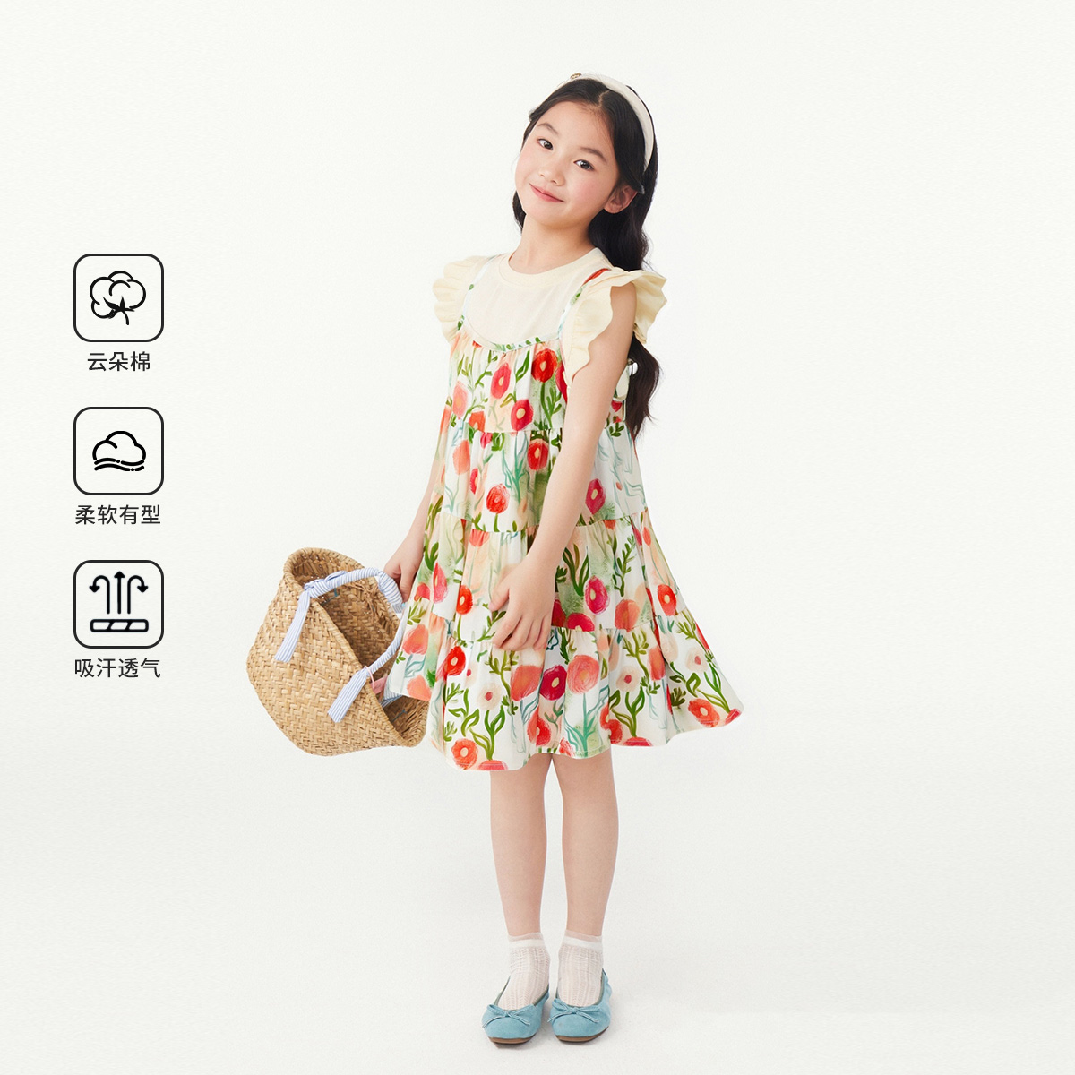 【皇室童缘】2025女童连衣裙短袖吊带两件扎染花朵夏季17630785005