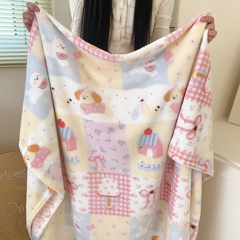 双面牛奶绒毛毯四季款卡通ins风公主风空调毯办公室盖毯亲肤舒适