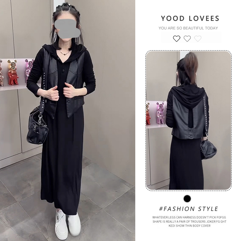 时尚套装女2025春秋新款百搭马甲连帽卫衣裙休闲减龄显瘦两件套