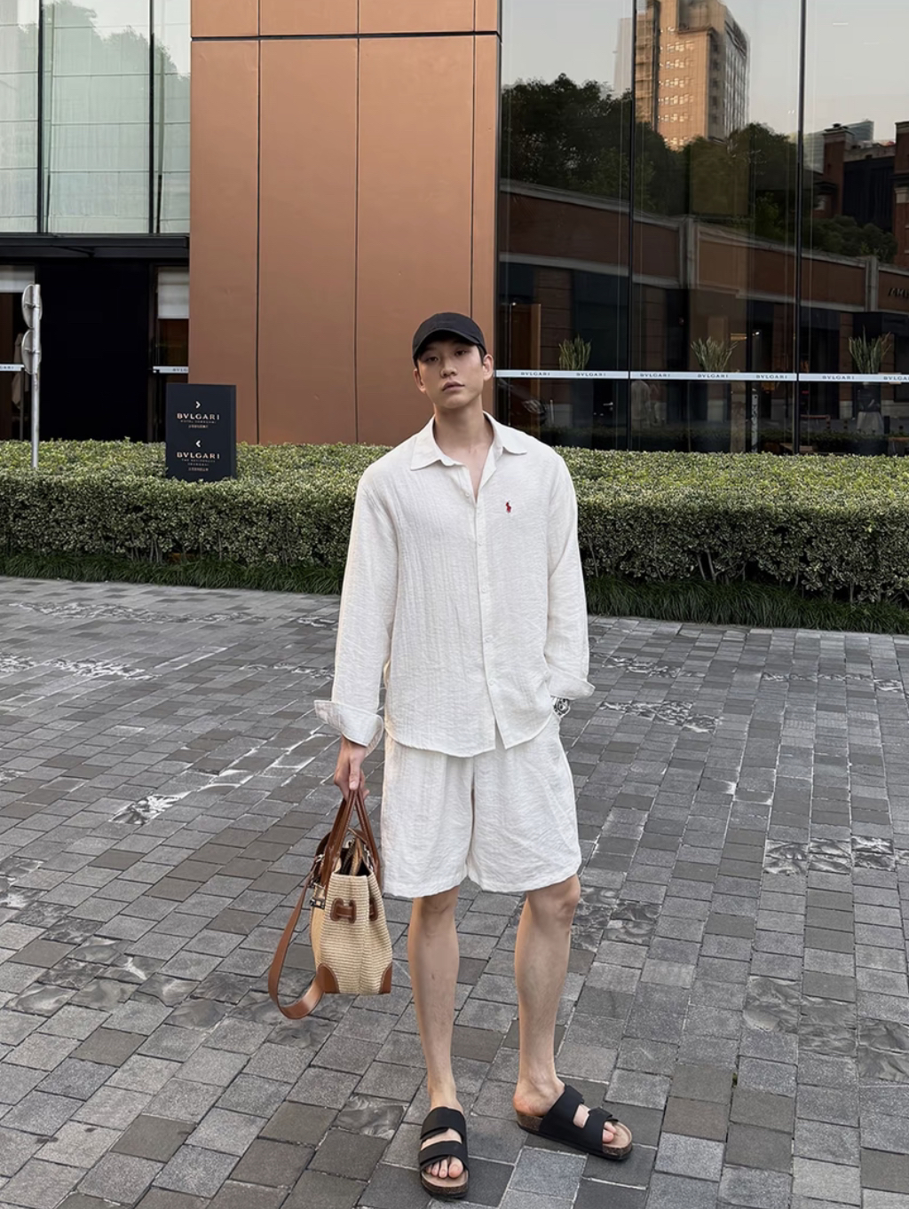 夏季松弛感老钱风慵懒亚麻长袖衬衫套装休闲宽松