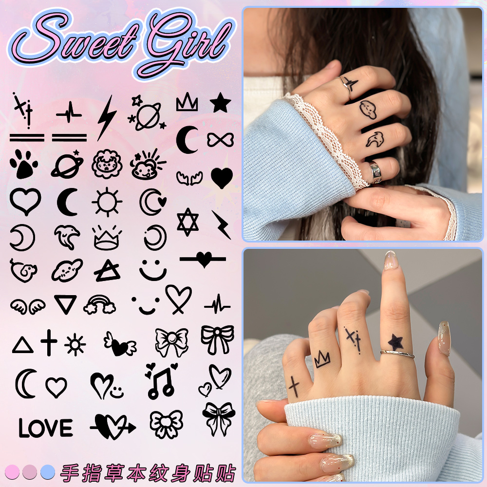 ins风草本纹身贴透明防水持久手指小腿贴画草本纹身贴