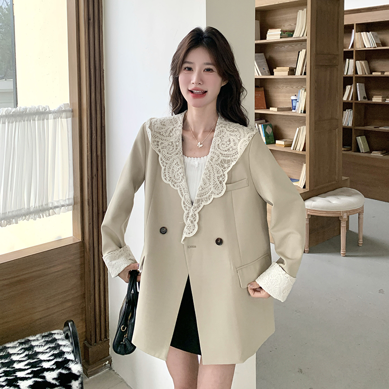 韩系巨好看蕾丝连帽西装外套女2025秋季新款独特漂亮休闲西服上衣