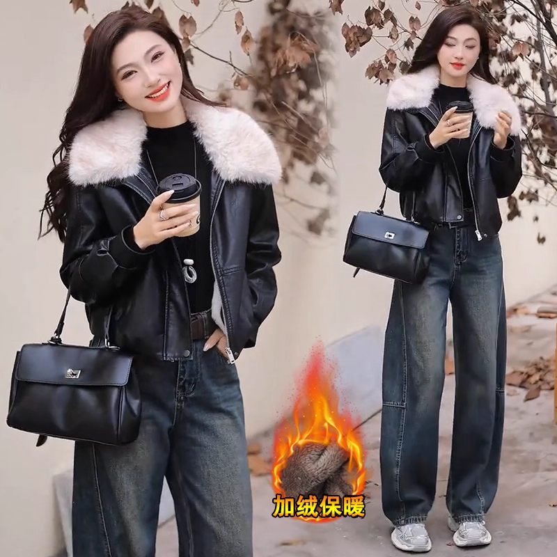 加绒加厚皮衣外套女2025冬季新款宽松显瘦保暖PU皮夹克棉袄上衣潮