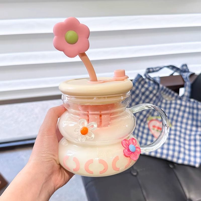 水杯高颜值玻璃女生可爱玻璃杯大容量办公室茶水分离吸管杯C1