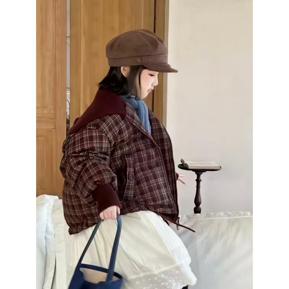 女童衣外套2025冬季新款儿童面包服袄大童女孩冬装毛线领服加厚