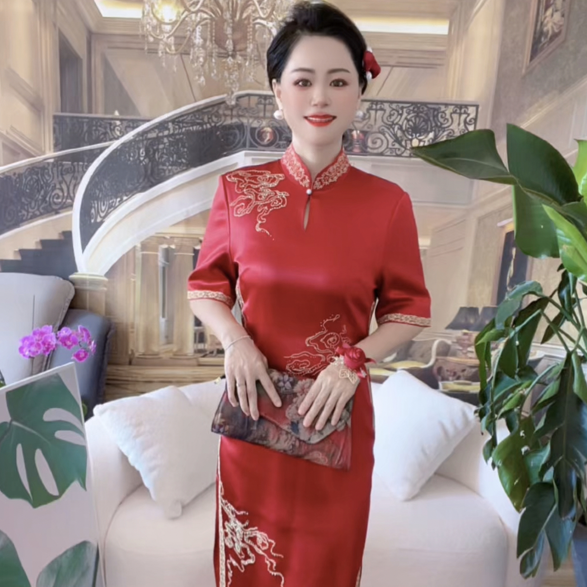 喜婆婆喜妈妈气质显瘦国风复古修身夏季时尚优雅网红连衣裙春夏