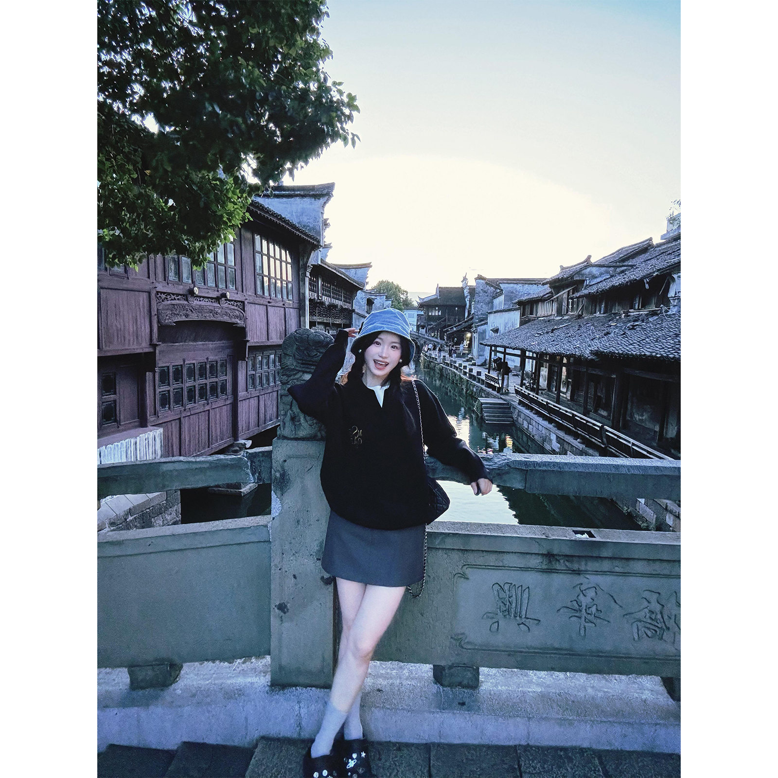 秋季美式重磅毛衣翻领针织衫黑色软糯上衣半身裙包臀裙短裙一步裙