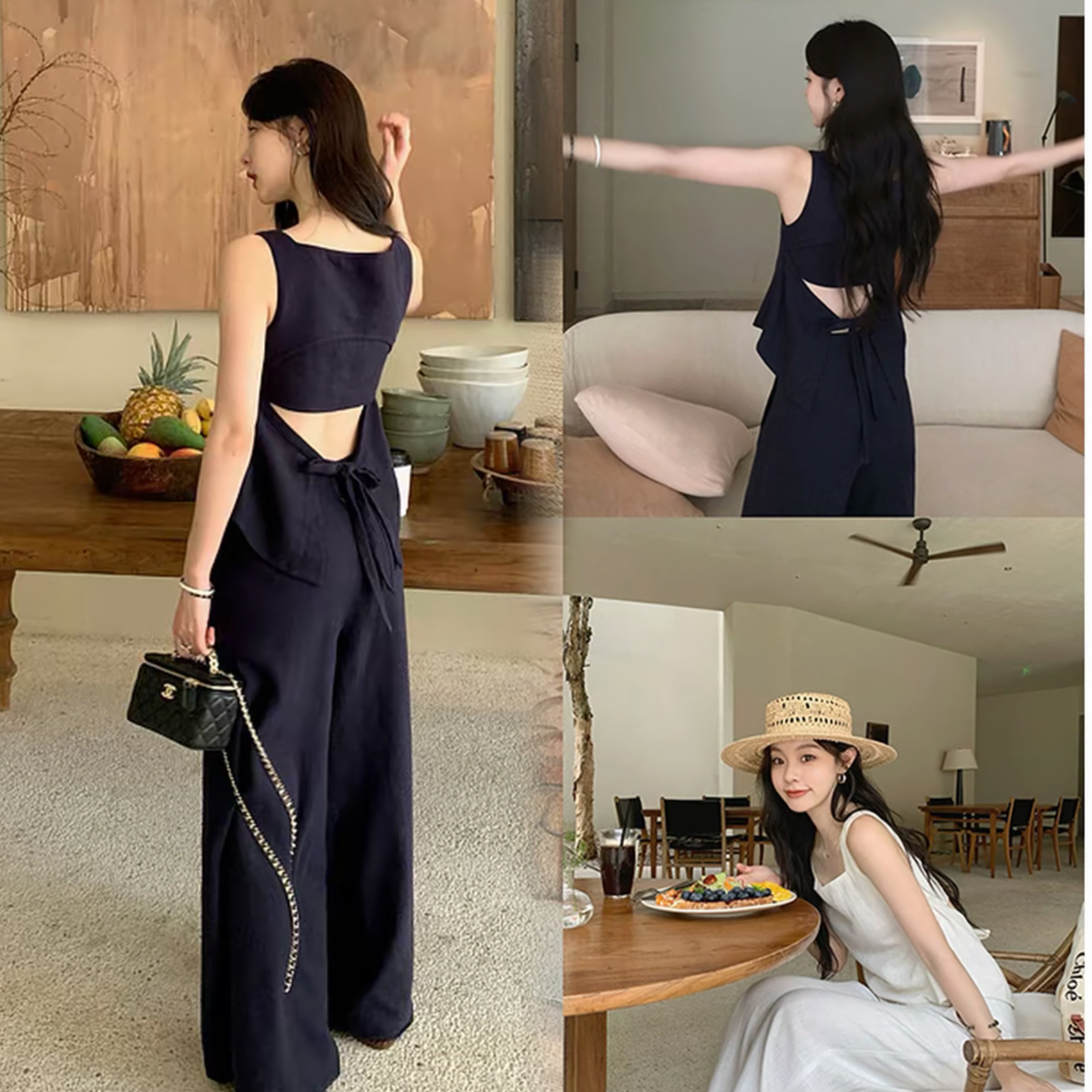 张贝贝 封神套装 80苎麻 绑带露背+松弛感西裤