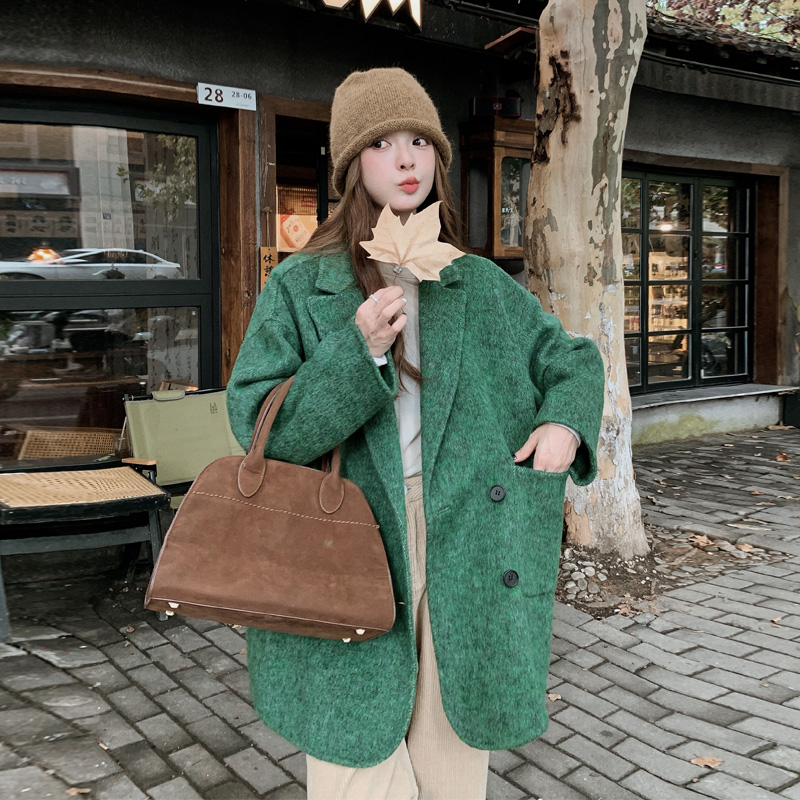 氛围感毛呢外套女2025春秋新款超显白韩剧女主穿搭慵懒风呢子大衣