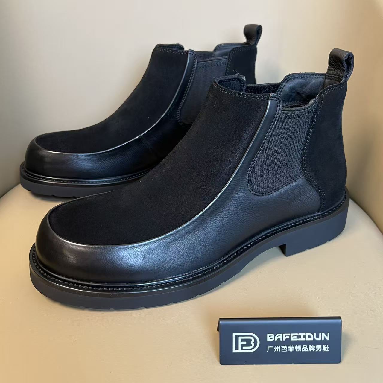 广州手工皮鞋爆款短靴男鞋秋冬棉鞋厚底防滑耐磨0677-A761