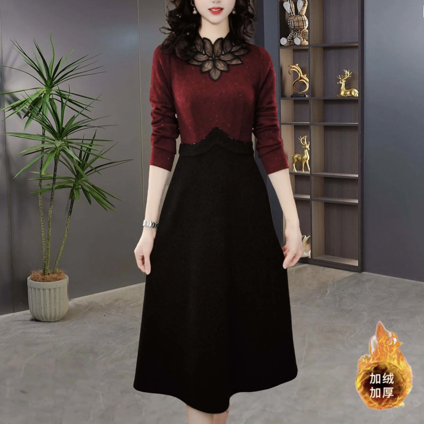 【连衣裙】2025冬季新款时尚气质设计师高级感时尚洋气百搭连衣裙