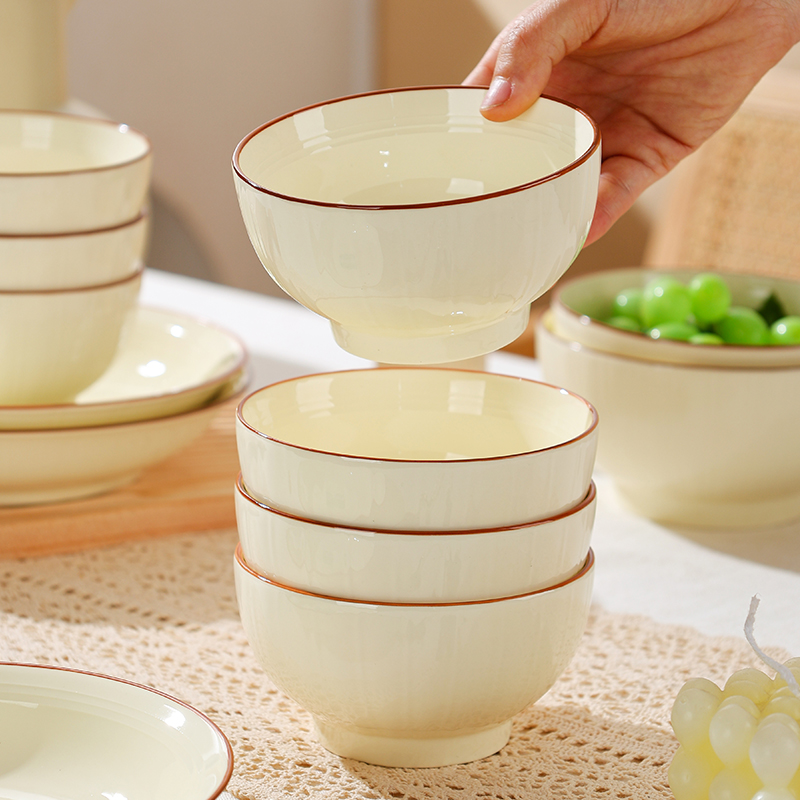 陶瓷碗家用奶油风4.5/5/6英寸米饭碗吃面碗网红餐具吃饭碗瓷碗