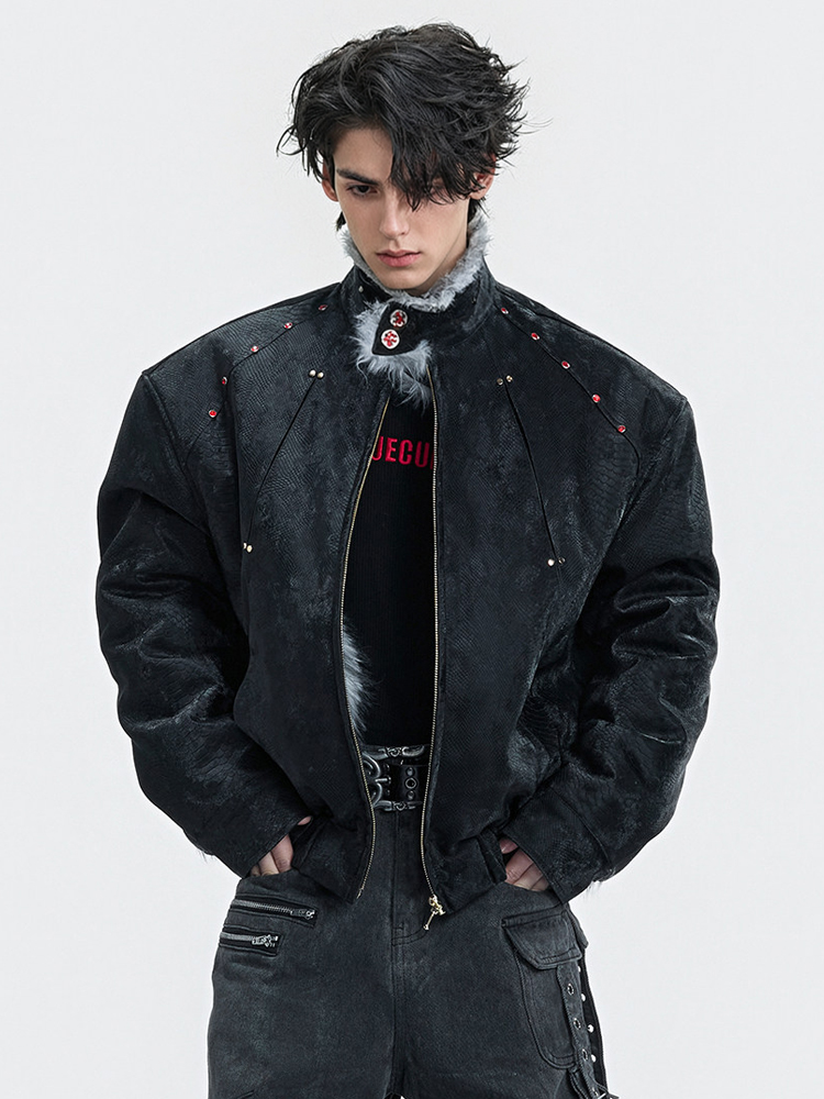 雪地银狐*高级感重磅狼毛座山雕皮衣男 冬季加厚加绒立领棉服外套