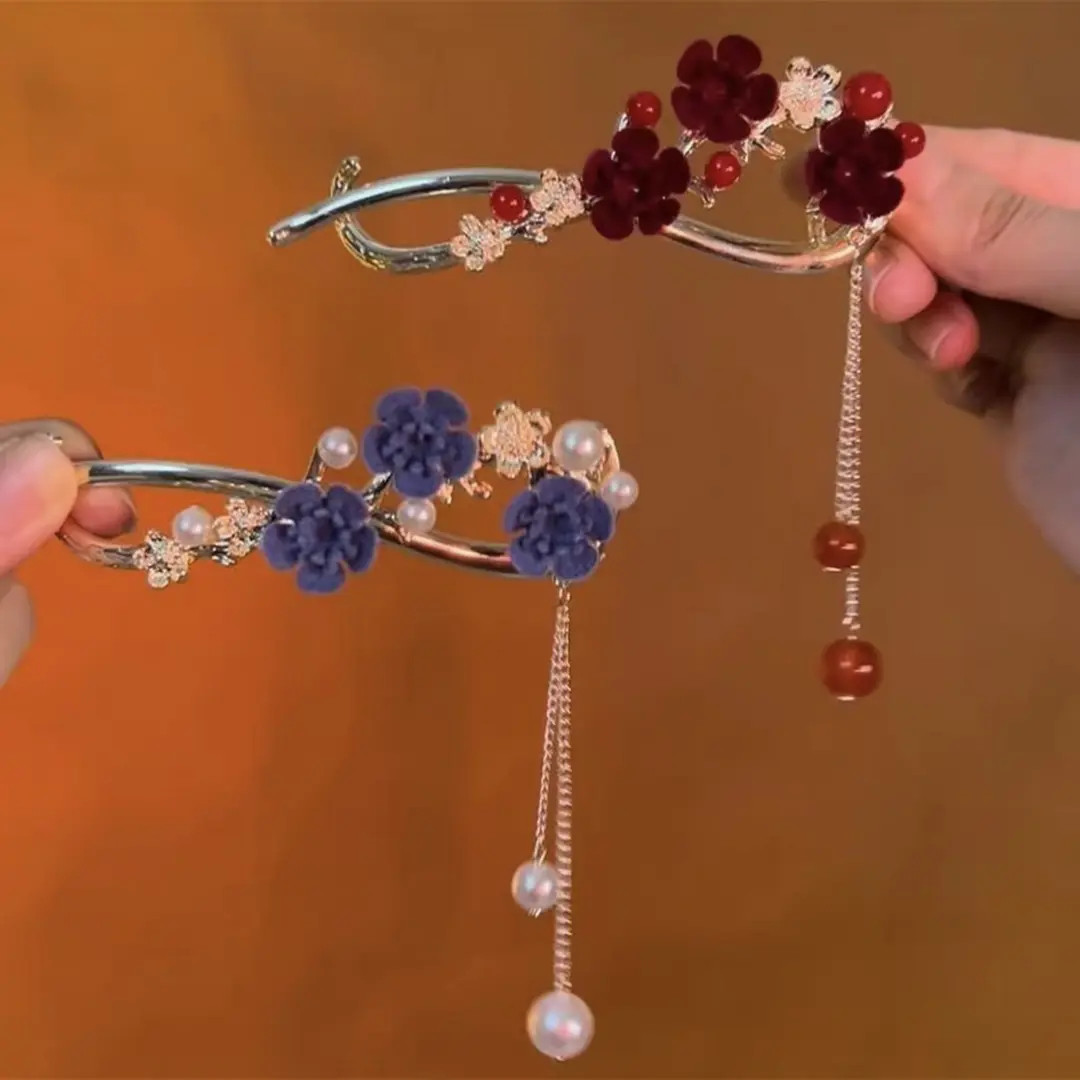 超仙美复古风梅花发夹后脑勺夹子头饰扭扭夹优雅一字夹高级感发饰