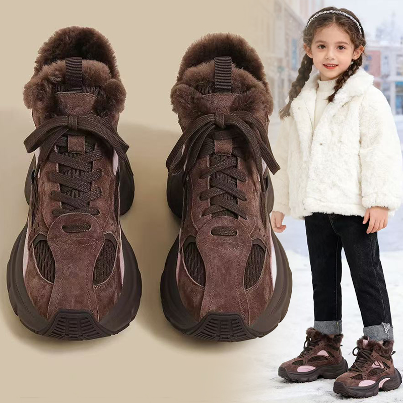 女童运动鞋2025秋冬新款加绒加厚大棉鞋中大童雪地老爹鞋儿童鞋子