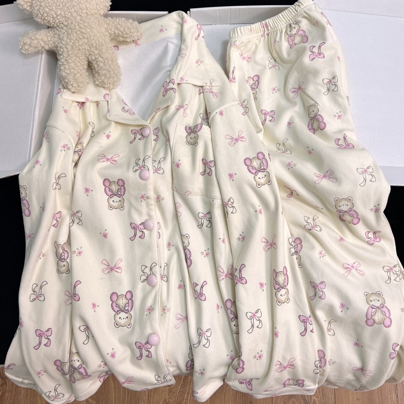 【奶乖小熊】秋冬季德绒睡衣女长袖长裤可爱保暖加绒2025新款家居服