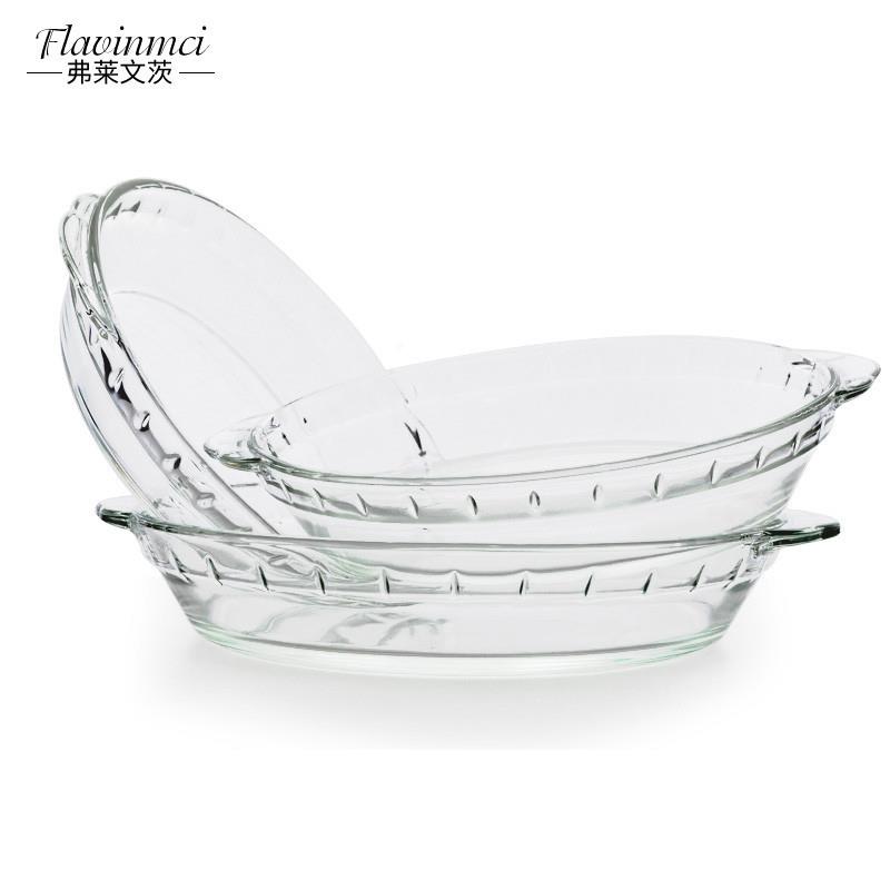 耐热高硼玻璃盘子圆透明餐具家专用凉菜微波炉烤盘器皿鲍鱼盘盘子