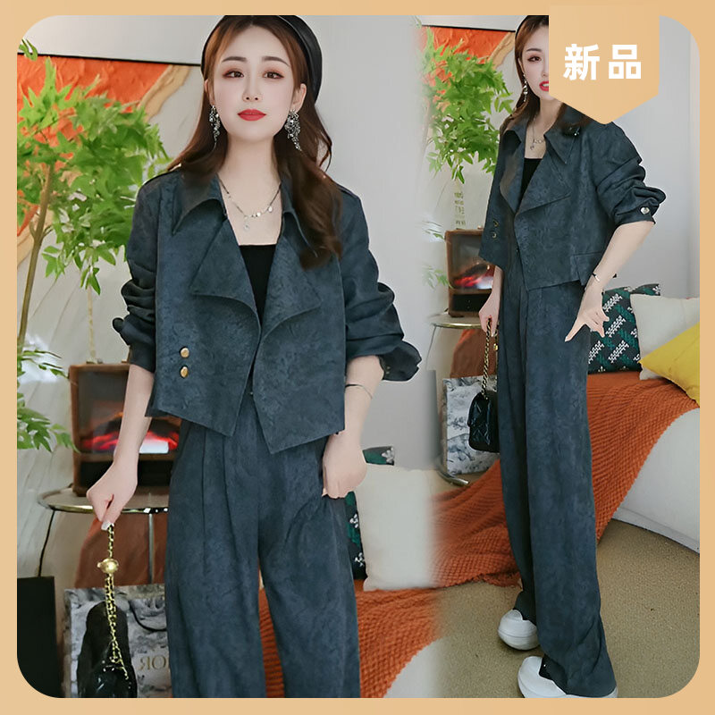 小香风减龄春秋韩版减龄女2025两件套阔腿裤套装新款时尚休闲洋气