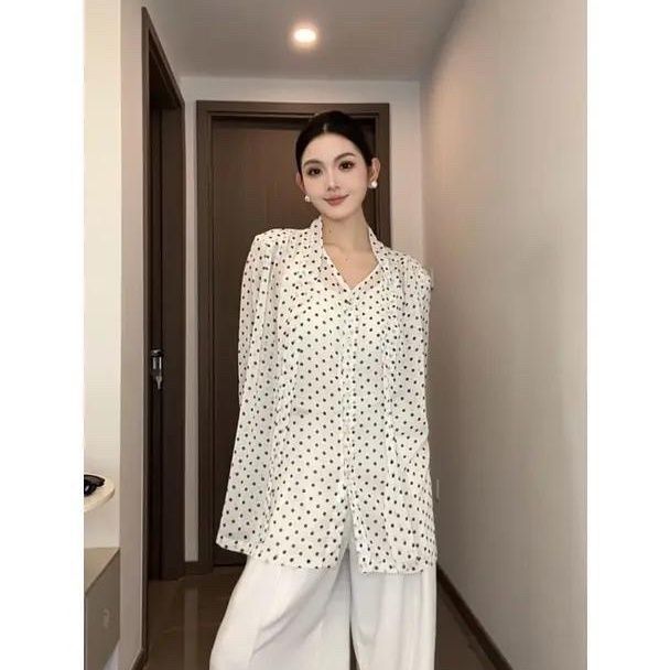 夏季新款复古法式蝴蝶结波点防晒雪纺衬衫女宽松慵懒感气质上衣