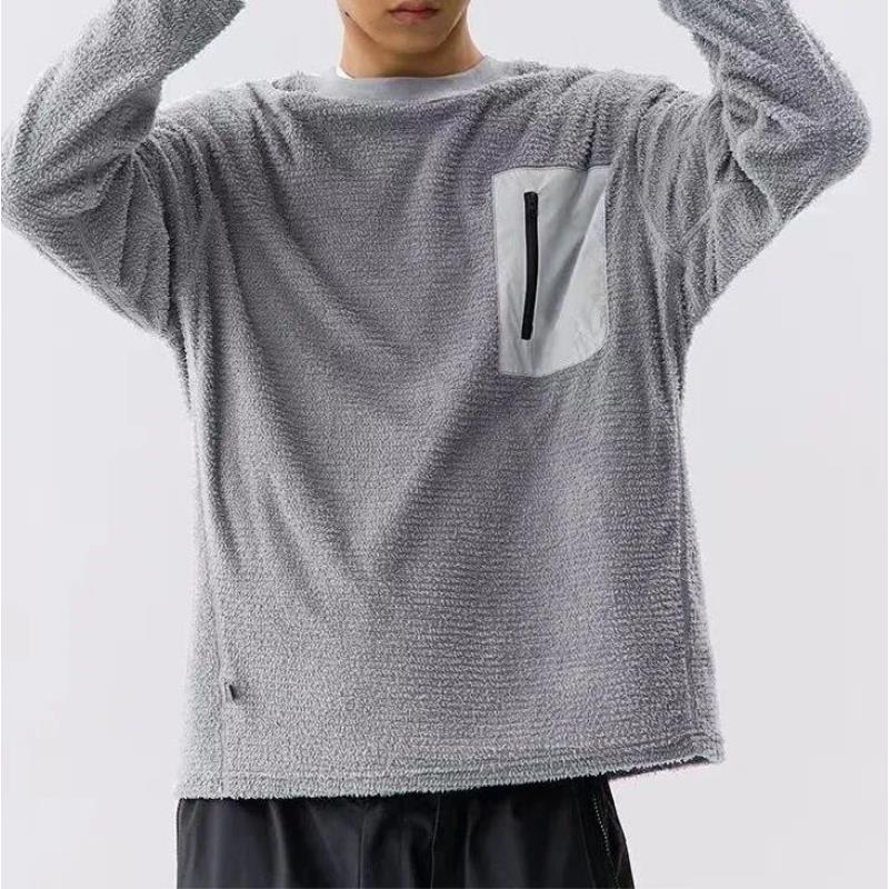 男士轻量透气暖绒长袖圆领T恤高弹柔软户外运动宽松上衣 5613