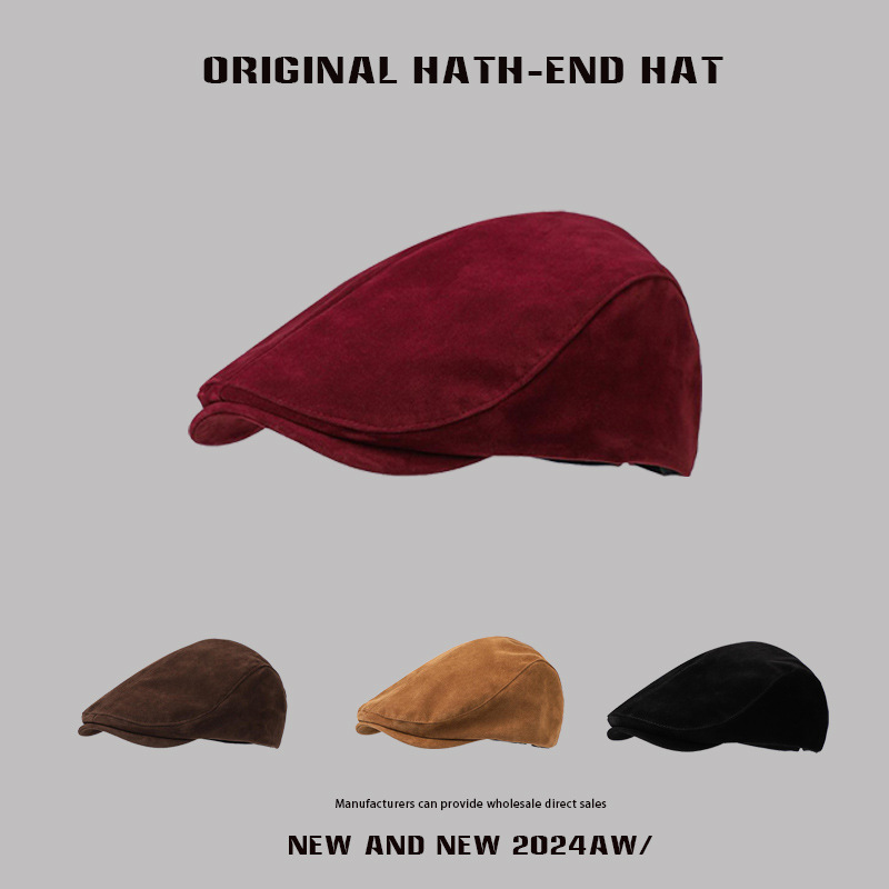 日系街头复古前进帽子女时尚英伦风报童帽秋冬安可拉红色画家帽潮