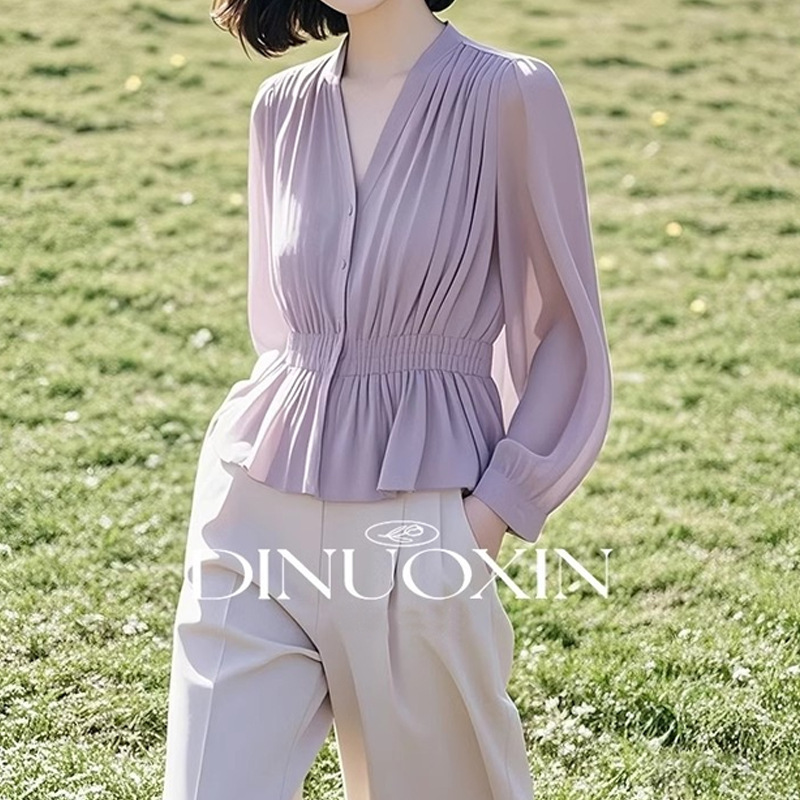 2025现货开春新款独特超好看紫色长袖衬衫内搭法式高级感气质套装