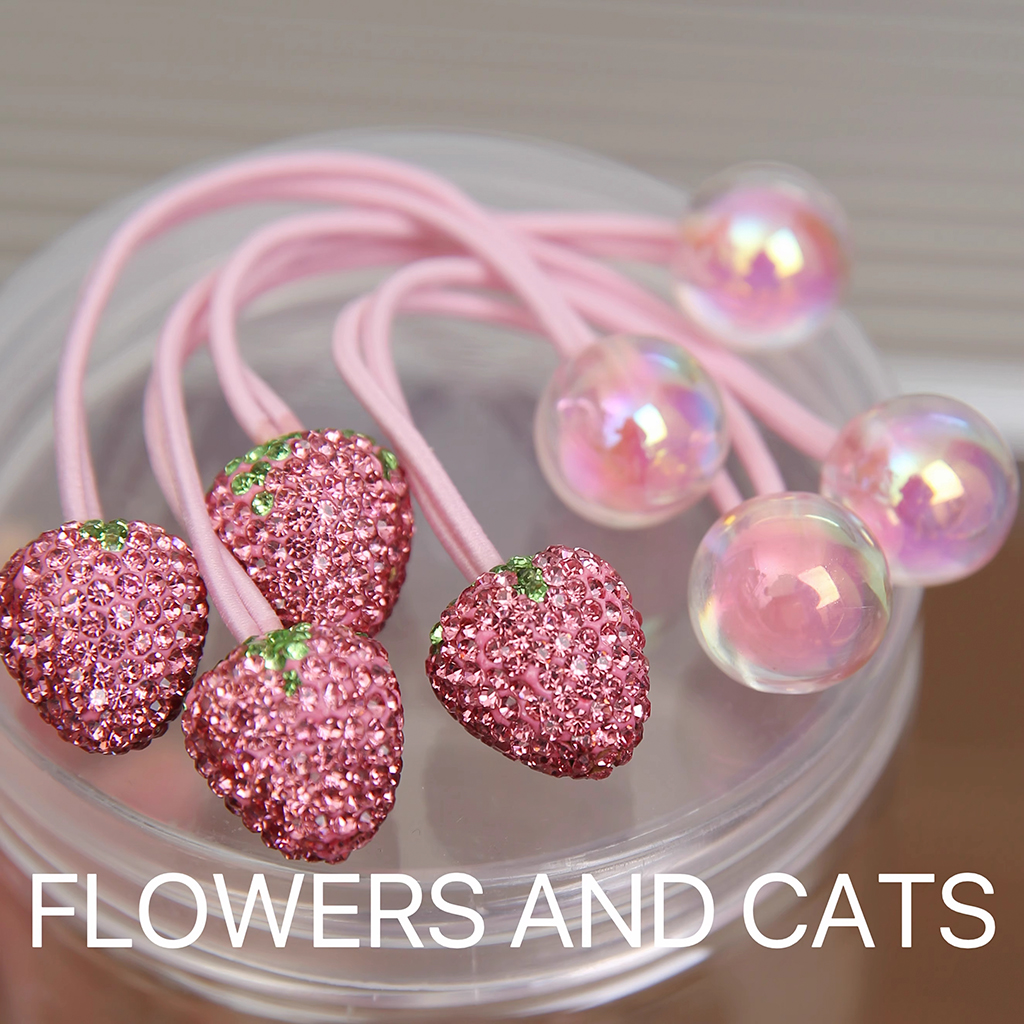 儿童草莓镶钻双头发绳皮筋女童扎辫子头绳发圈公主宝宝扎头发头饰