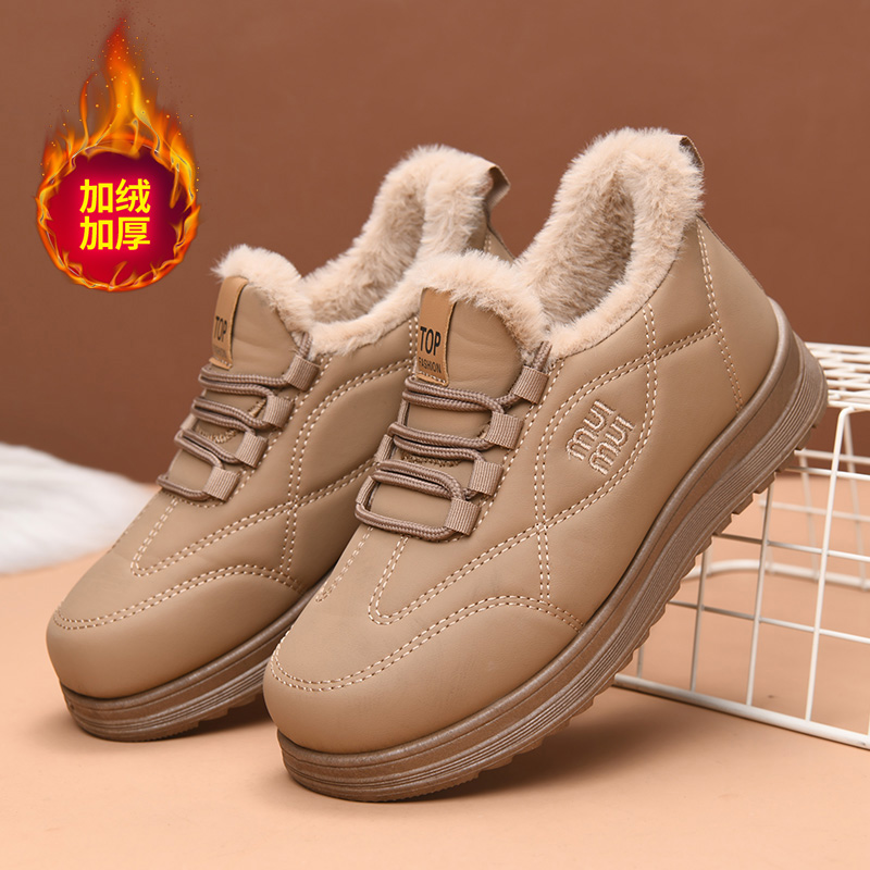 2025冬季加绒保暖防水台厚底女鞋妈妈鞋圆头休闲棉鞋一脚蹬懒人女