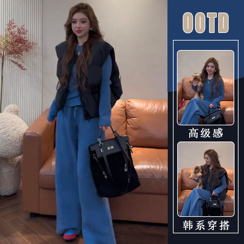 2025冬季新款漂亮小众气质网红套装女时尚马夹上衣裤子显瘦三件套