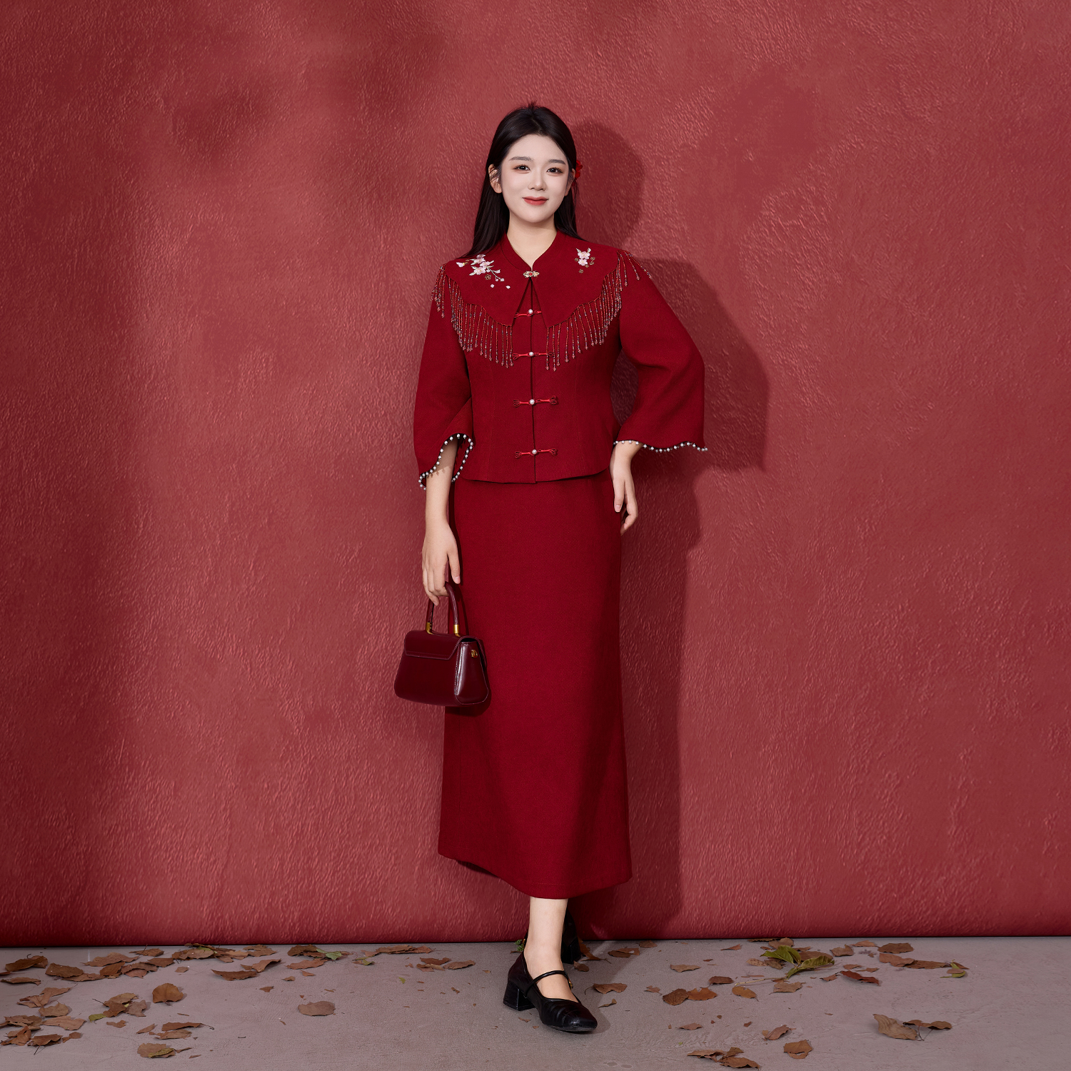 Y【秀影流光】大码女装微胖新中式国风云肩半身裙保暖套装DM32891